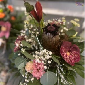 Blumenstrauß klein - Blumenladen Olbernhau - Blumenstrauß modern gestaltet mit Protea, Amaryllis & Orchideenblüte